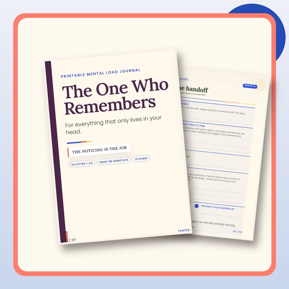 The One Who Remembers cover shown with its Prepare the handoff interior page.