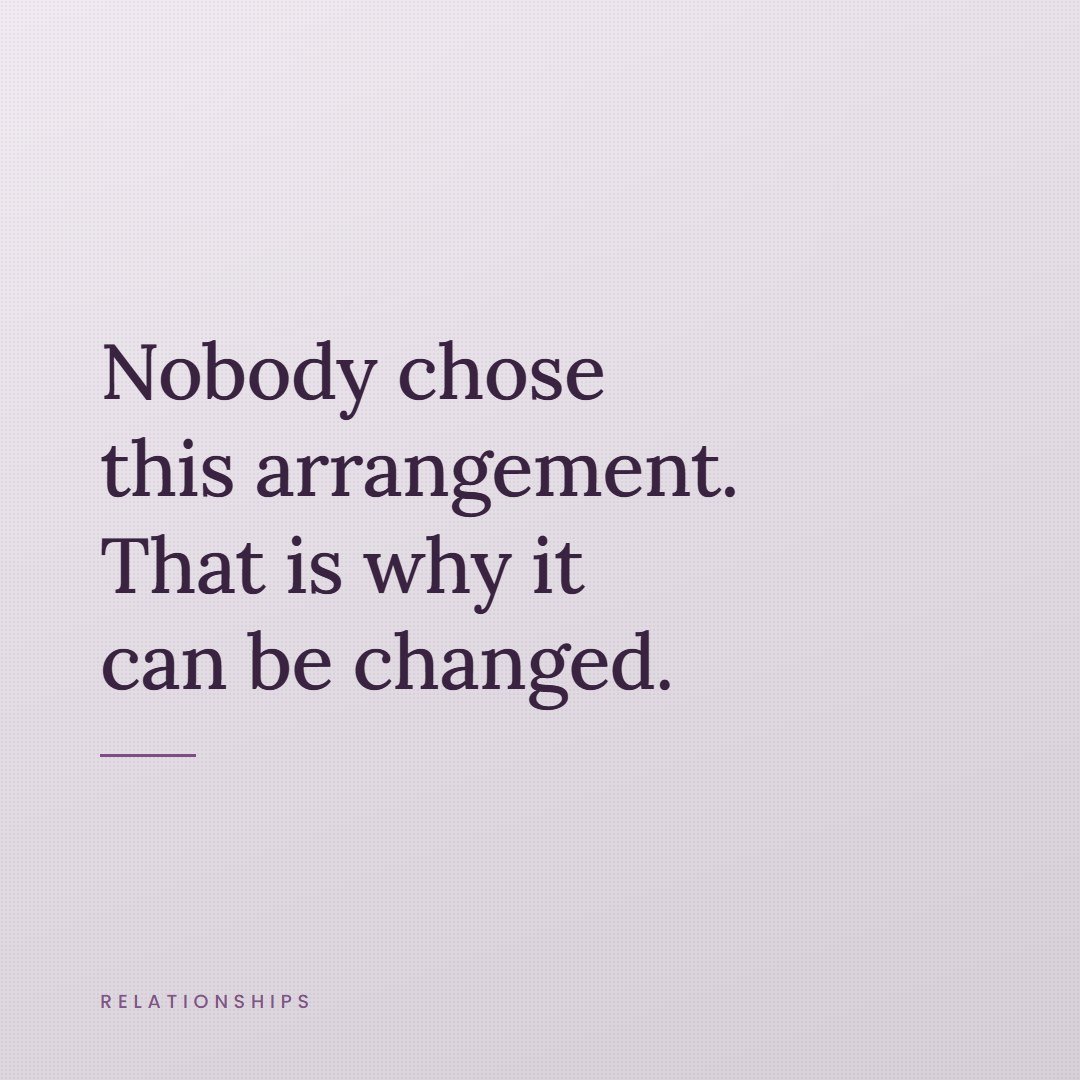 A quote card reading, nobody chose this arrangement, that is why it can be changed.