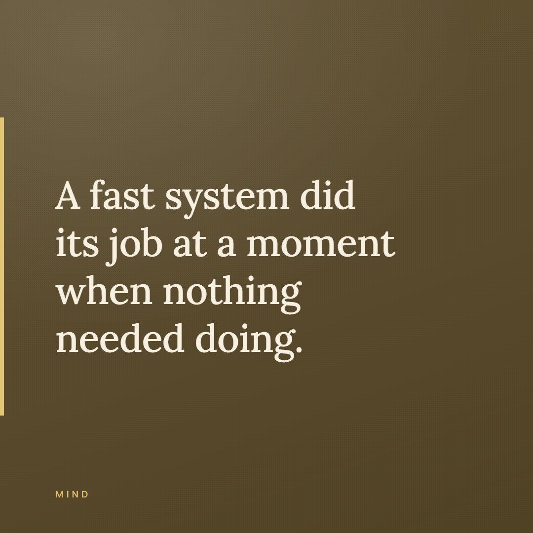A quote card reading, a fast system did its job at a moment when nothing needed doing.